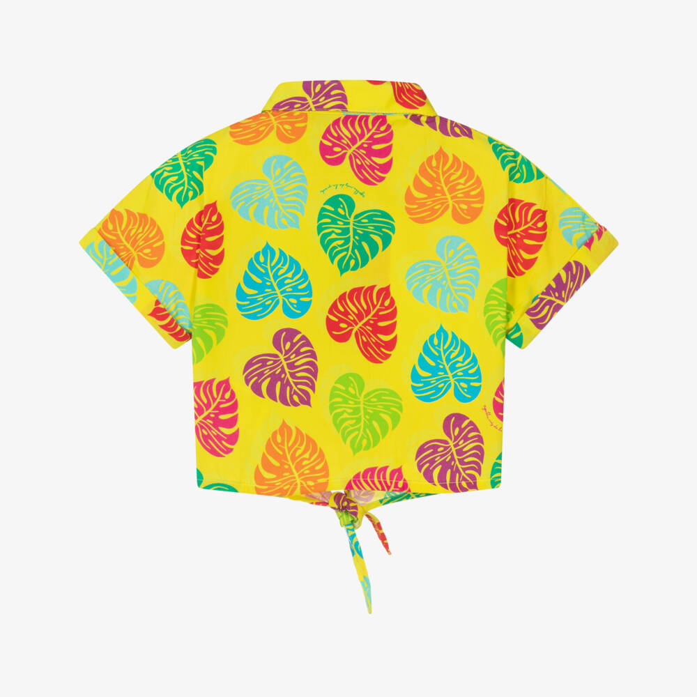 Agatha Ruiz de la Prada-Girls Yellow Cotton Shirt with Colourful Palm Leaf Print | Childrensalon