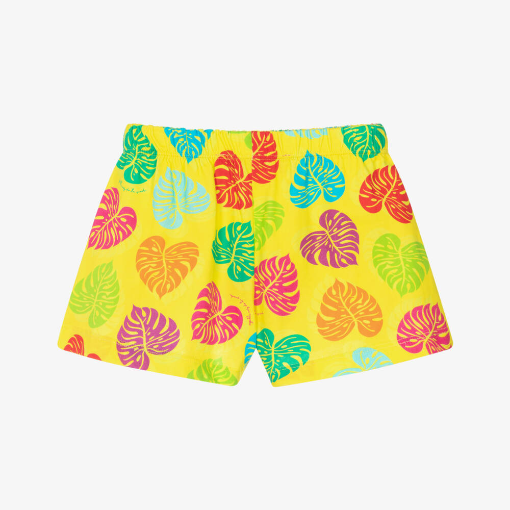 Agatha Ruiz de la Prada-Girls Yellow Cotton Shorts with Colourful Palm Leaf Print | Childrensalon
