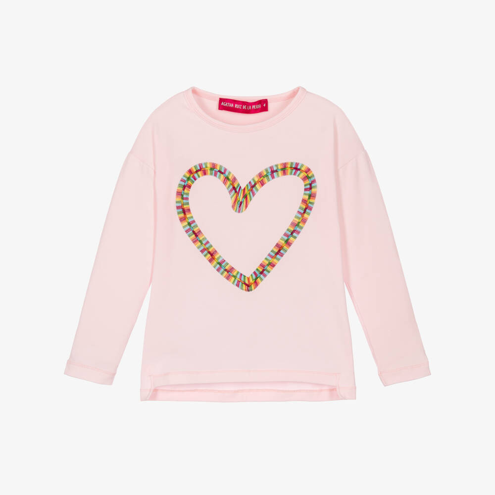 Agatha Ruiz de la Prada-Light Pink Rainbow Heart Top for Girls | Childrensalon