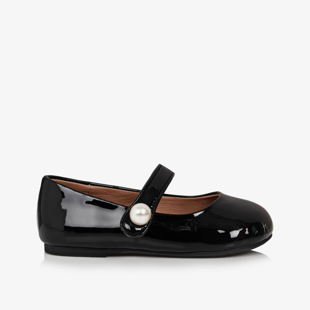 Age of Innocence-Girls Black Patent Leather Pearl Shoes | Childrensalon