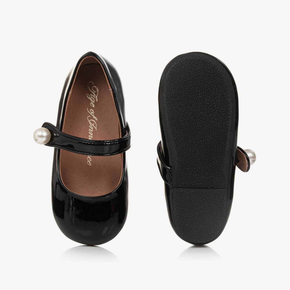 Age of Innocence-Girls Black Patent Leather Pearl Shoes | Childrensalon