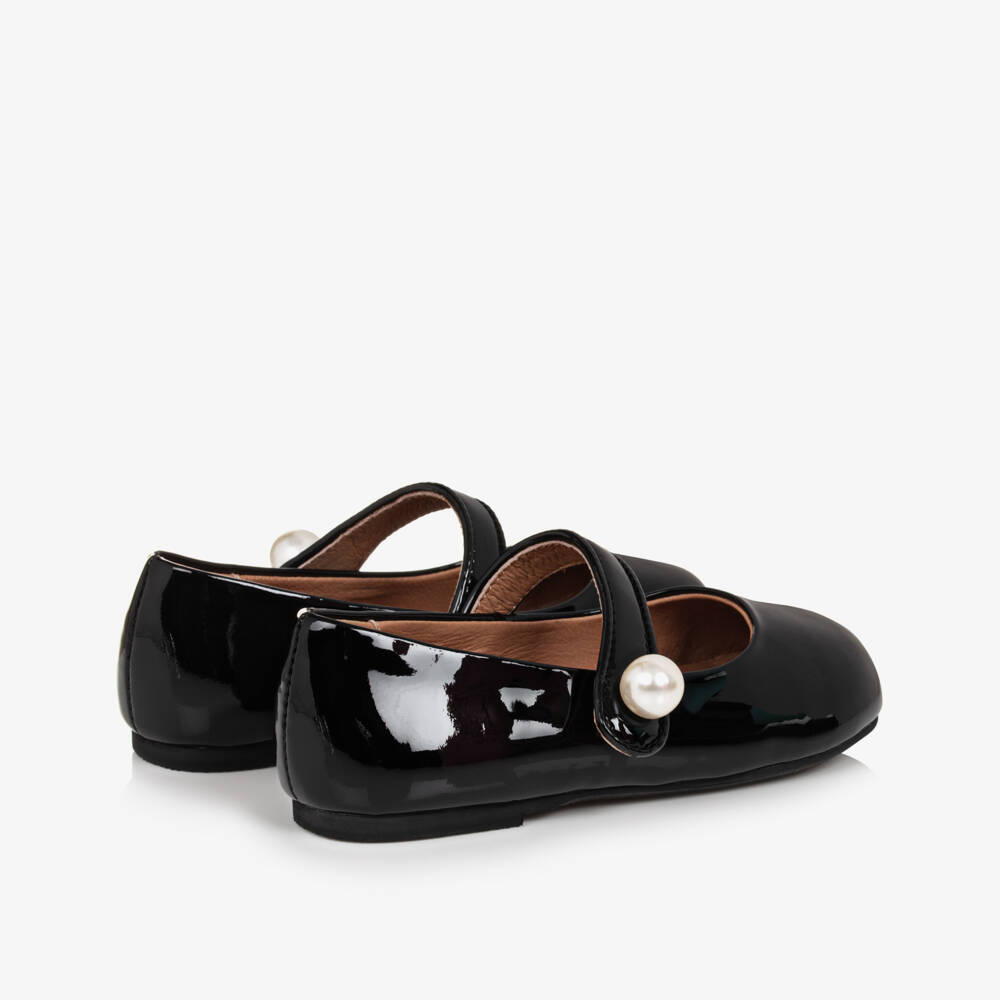 Age of Innocence-Girls Black Patent Leather Pearl Shoes | Childrensalon
