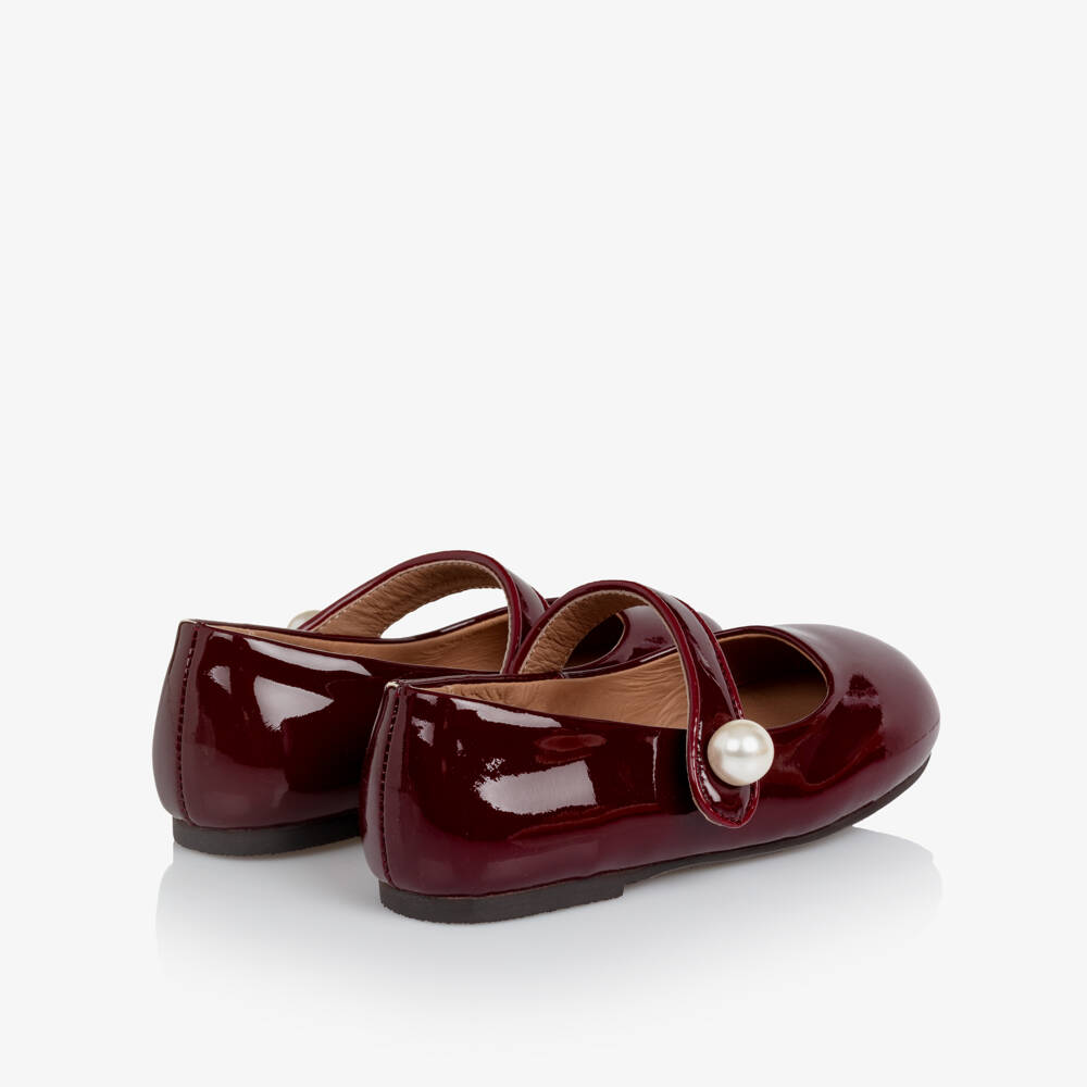Age of Innocence-Girls Burgundy Red Patent Leather & Pearl Shoes | Childrensalon
