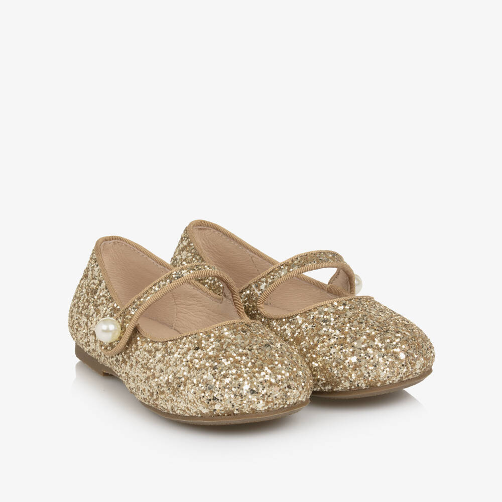 Age of Innocence-Girls Gold Glitter & Faux Pearl Shoes  | Childrensalon