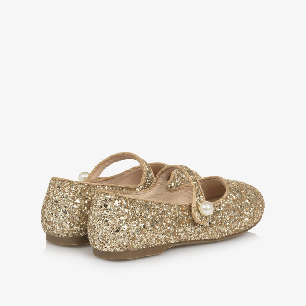 Age of Innocence-Girls Gold Glitter & Faux Pearl Shoes  | Childrensalon