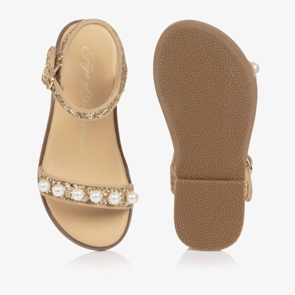 Age of Innocence-Girls Gold Glitter & Pearl Sandals | Childrensalon