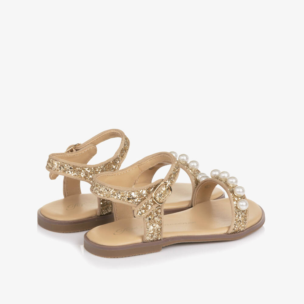 Age of Innocence-Girls Gold Glitter & Pearl Sandals | Childrensalon