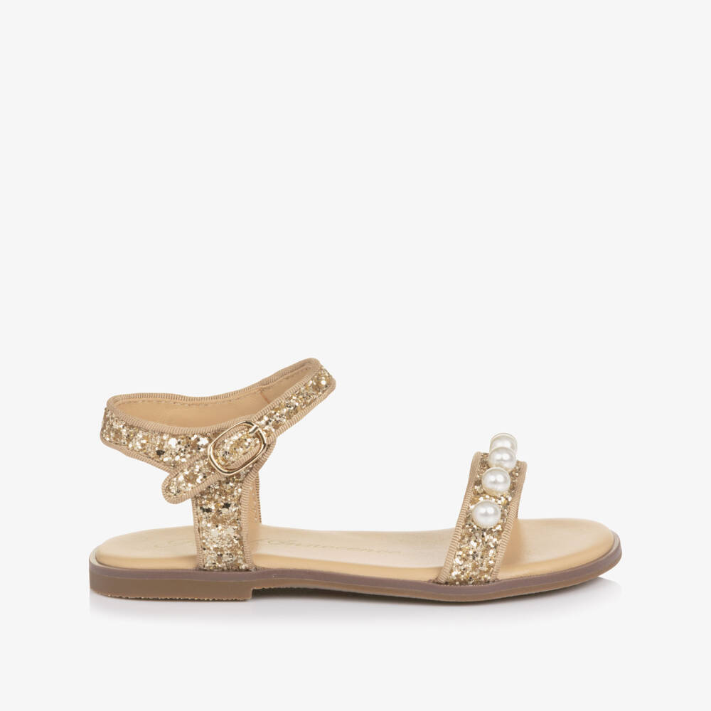 Age of Innocence-Girls Gold Glitter & Pearl Sandals | Childrensalon