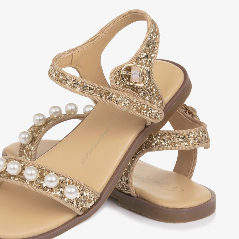 Age of Innocence-Girls Gold Glitter & Pearl Sandals | Childrensalon