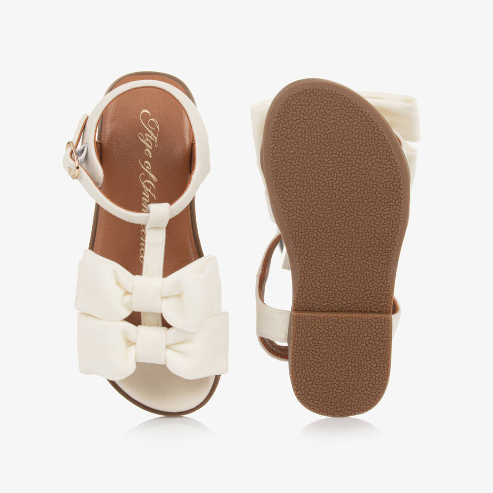 Age of Innocence-Girls Ivory Velvet Bow Sandals | Childrensalon