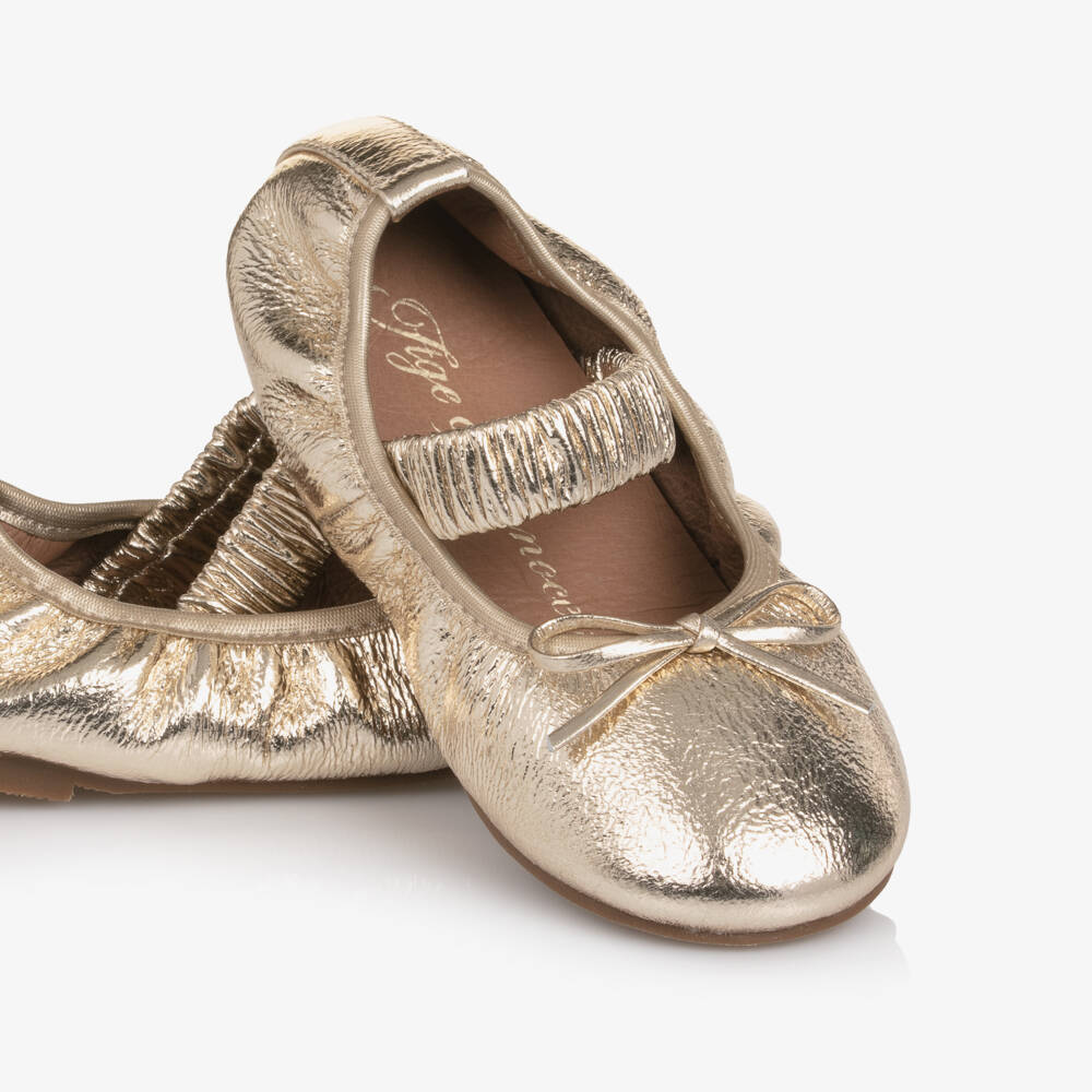 Age of Innocence-Girls Metallic Gold Leather Ballerinas | Childrensalon