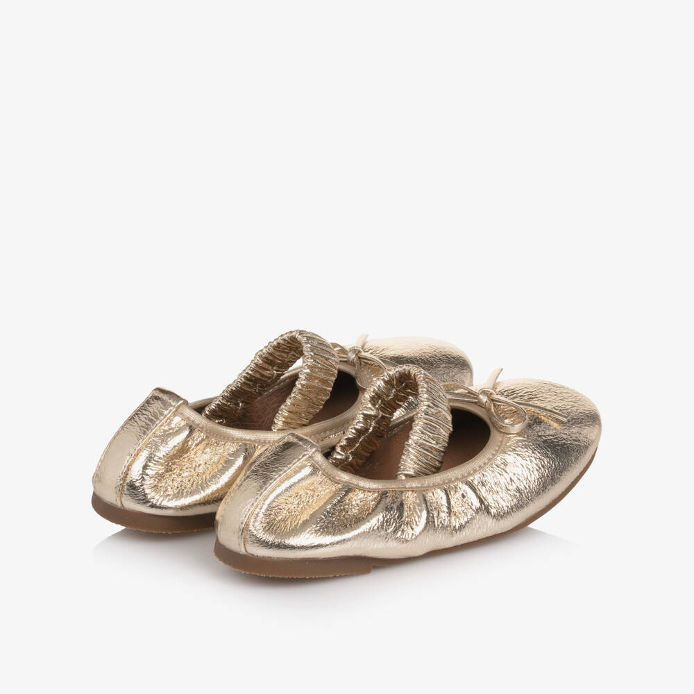 Age of Innocence-Girls Metallic Gold Leather Ballerinas | Childrensalon