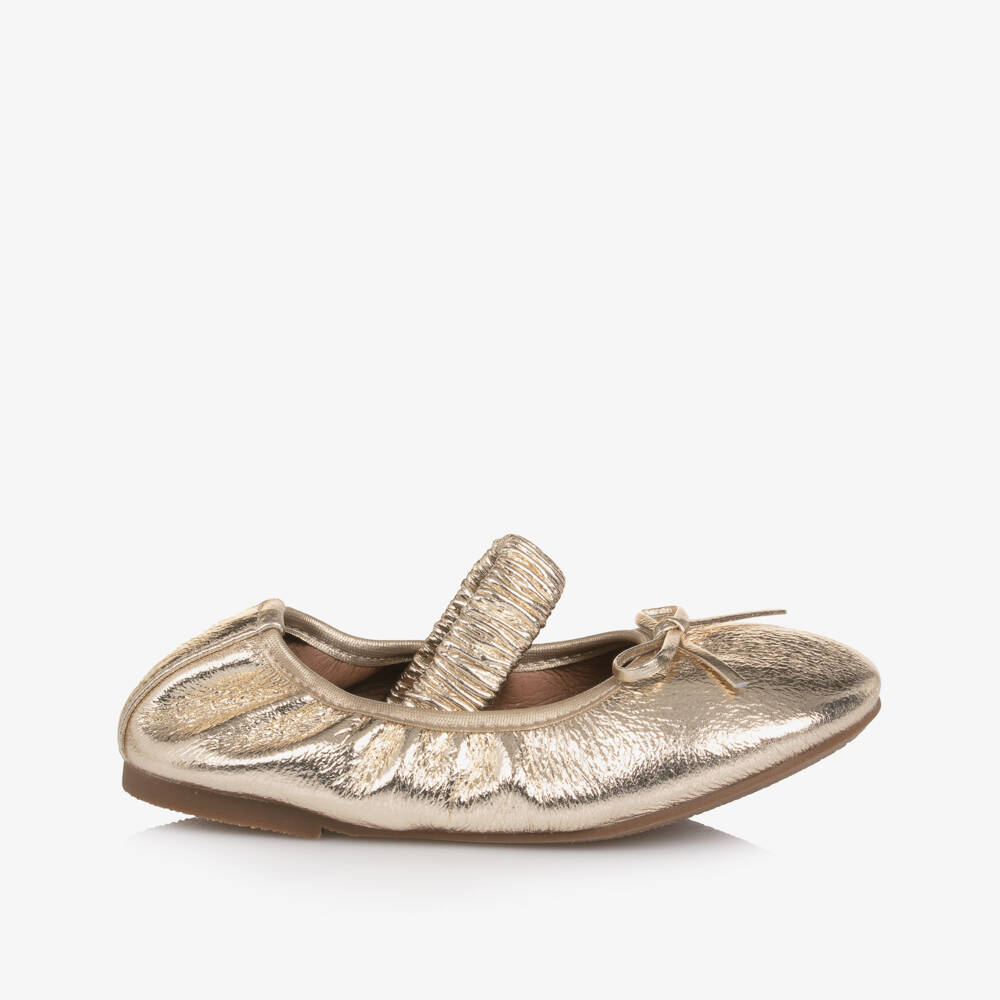 Age of Innocence-Girls Metallic Gold Leather Ballerinas | Childrensalon
