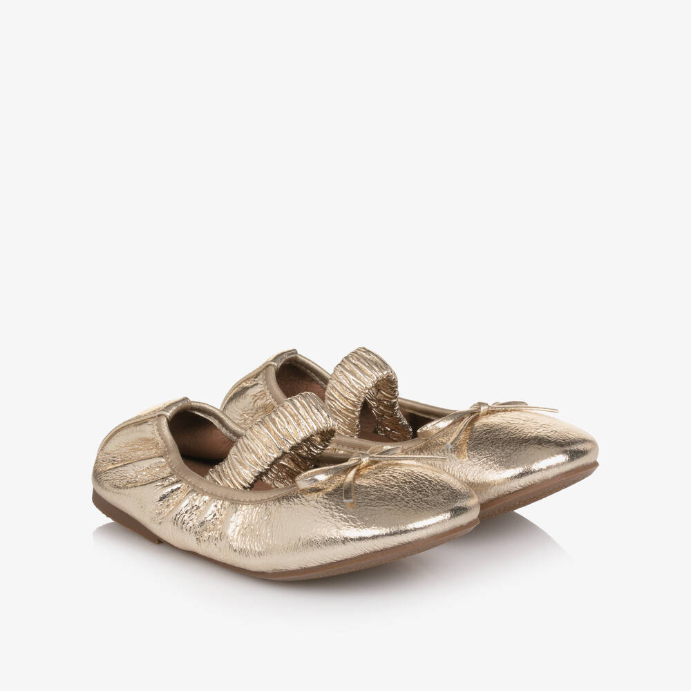 Age of Innocence-Girls Metallic Gold Leather Ballerinas | Childrensalon