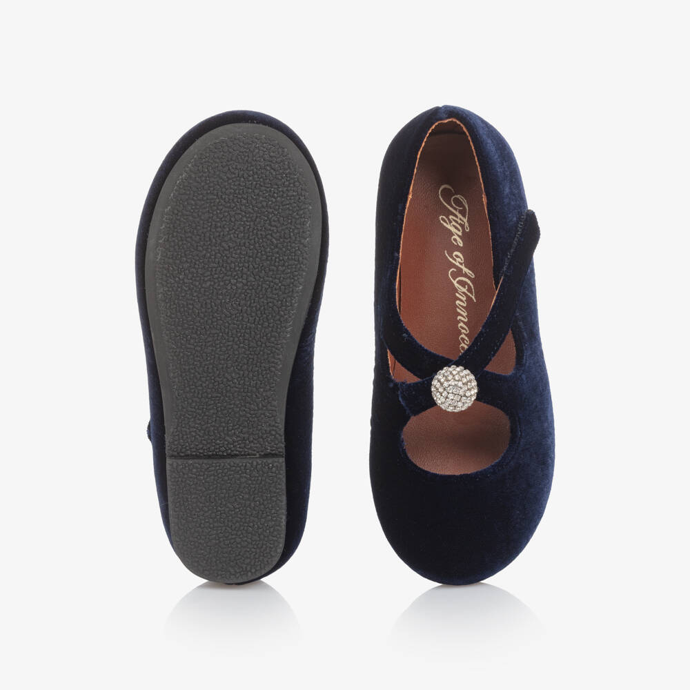 Age of Innocence-Girls Navy Blue Velvet & Diamanté Shoes | Childrensalon