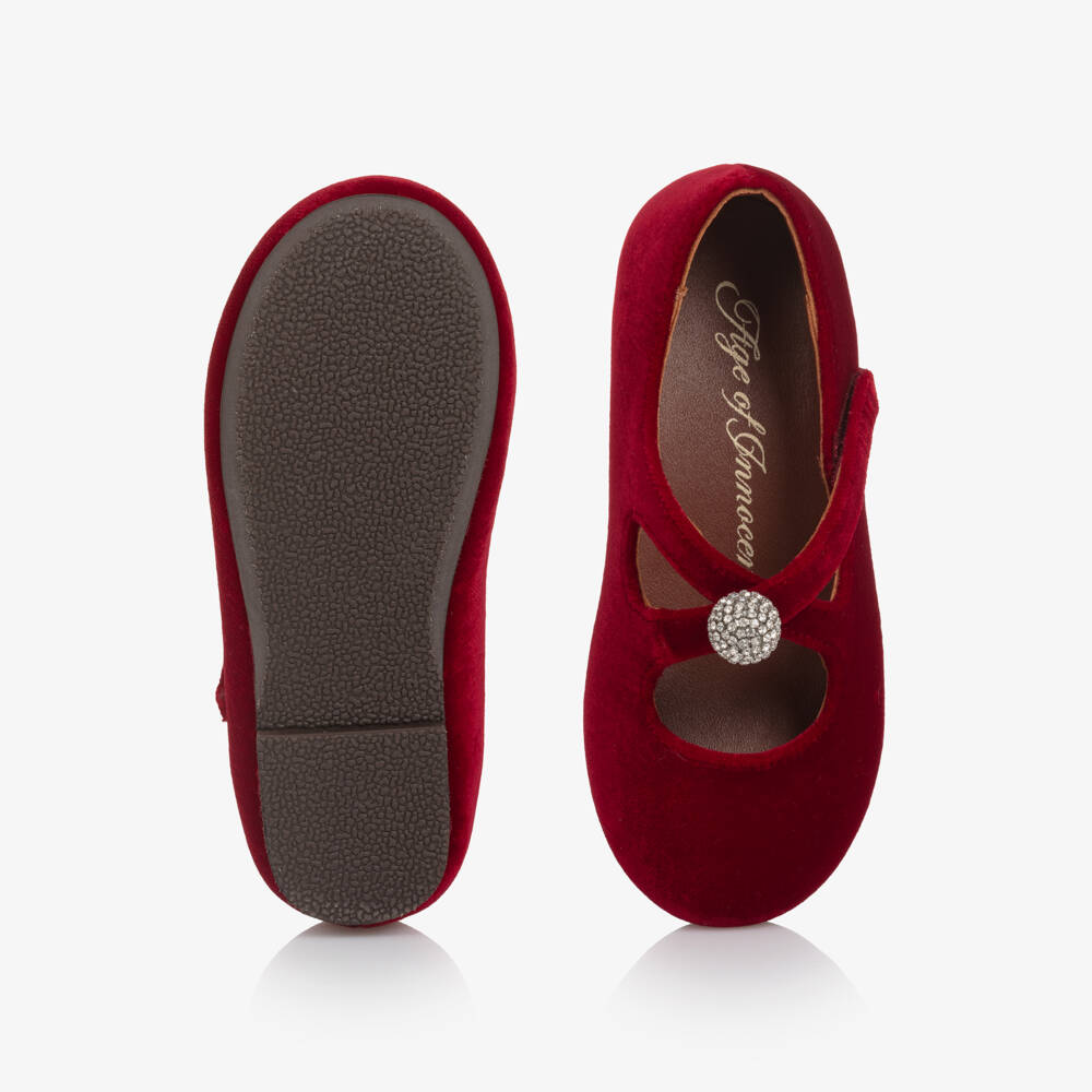 Age of Innocence-Girls Red Velvet & Diamanté Shoes | Childrensalon