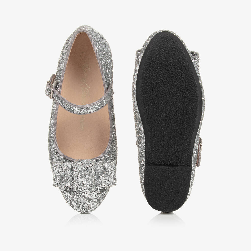 Age of Innocence-Girls Silver Glitter Bow Pumps | Childrensalon