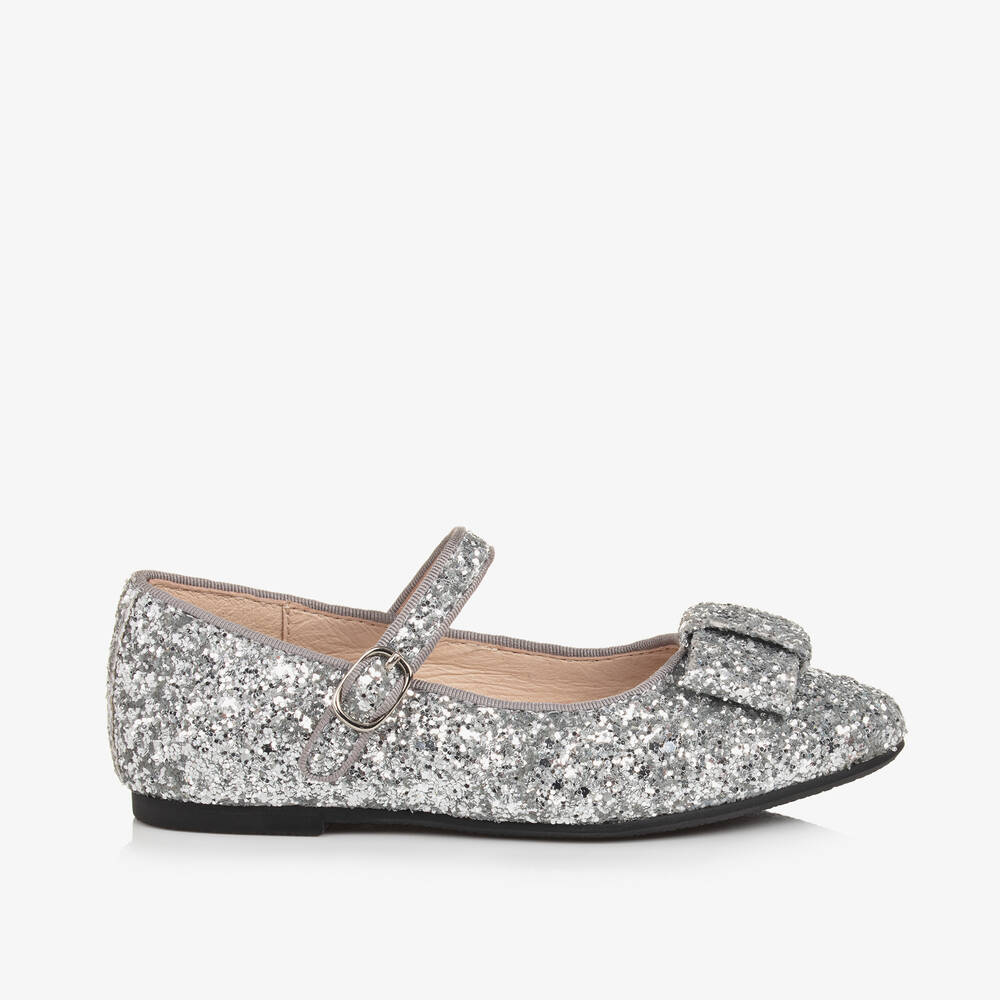Age of Innocence-Girls Silver Glitter Bow Pumps | Childrensalon