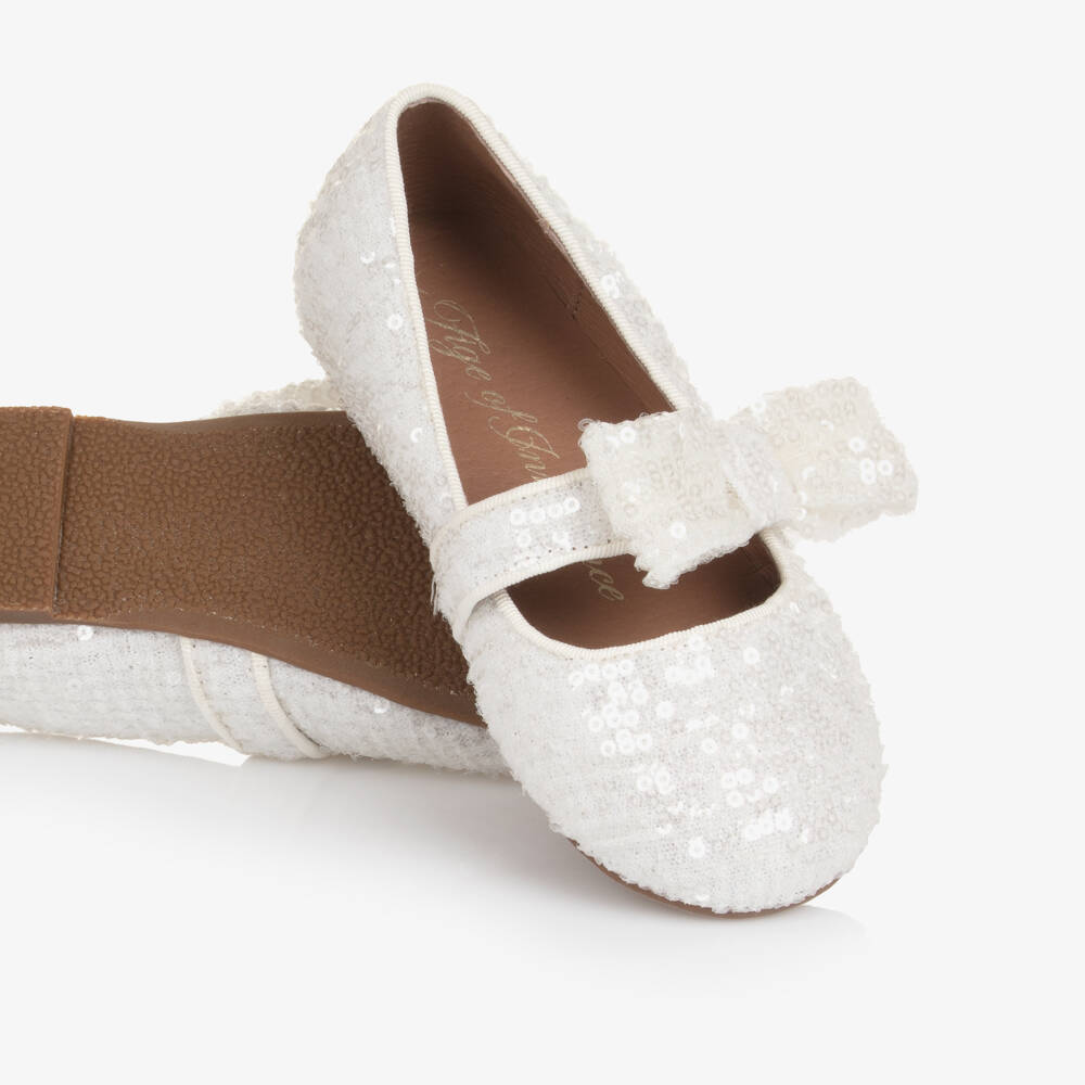 Age of Innocence-Girls White Sequinned Bow Shoes | Childrensalon