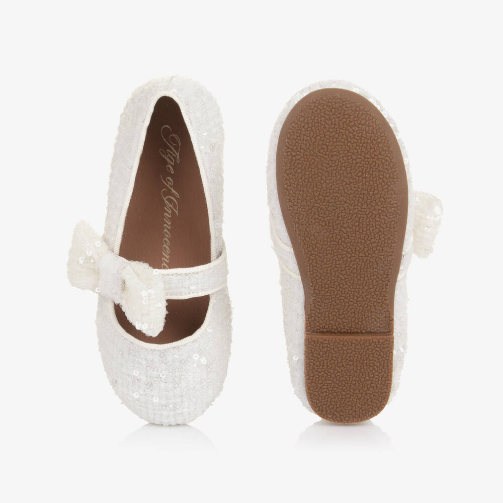 Age of Innocence-Girls White Sequinned Bow Shoes | Childrensalon