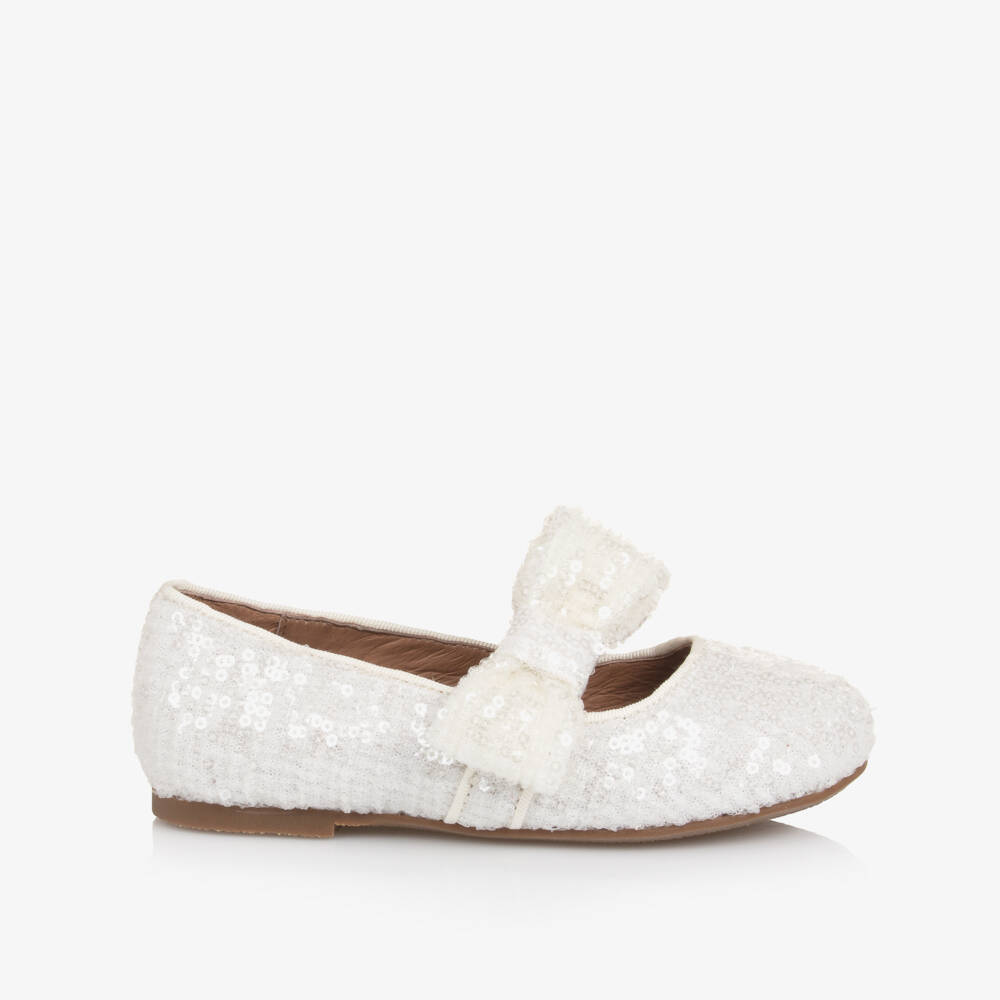 Age of Innocence-Girls White Sequinned Bow Shoes | Childrensalon