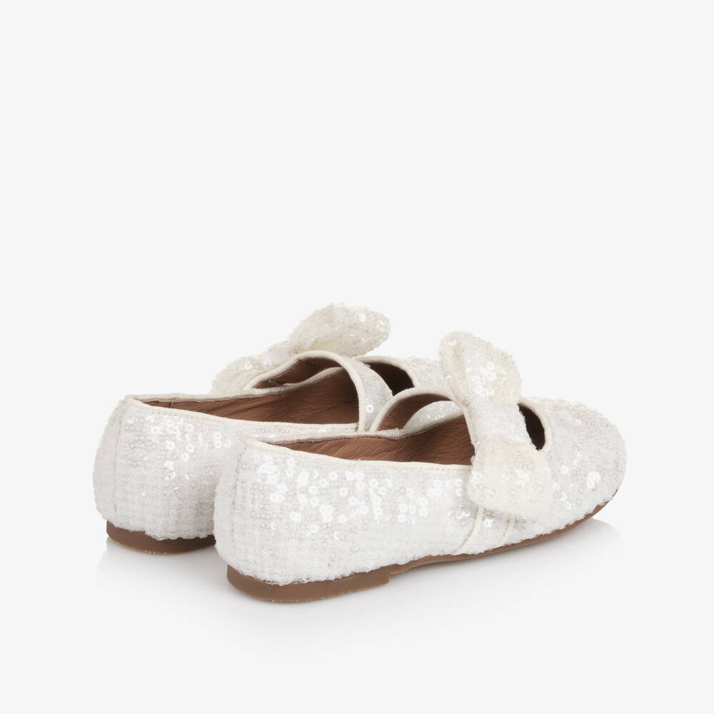 Age of Innocence-Girls White Sequinned Bow Shoes | Childrensalon