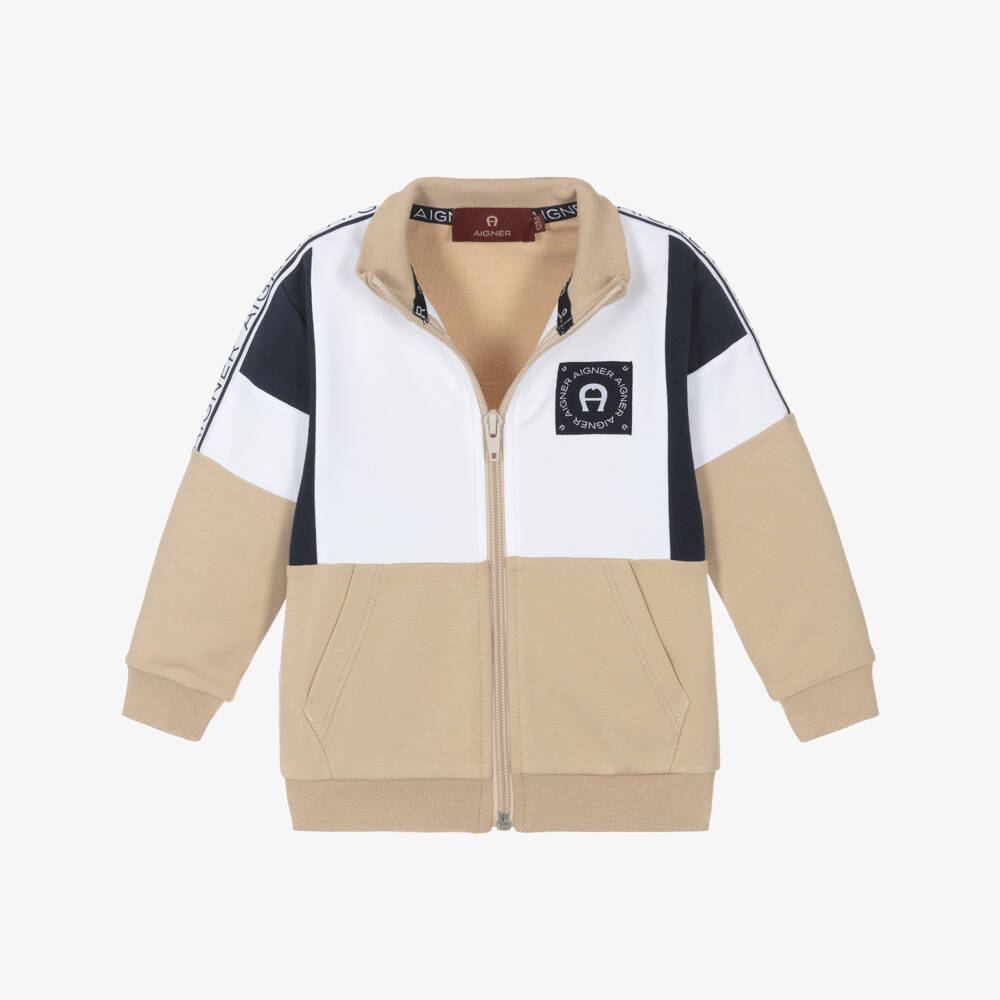AIGNER-Baby Boys Beige Cotton Zip-Up Top | Childrensalon