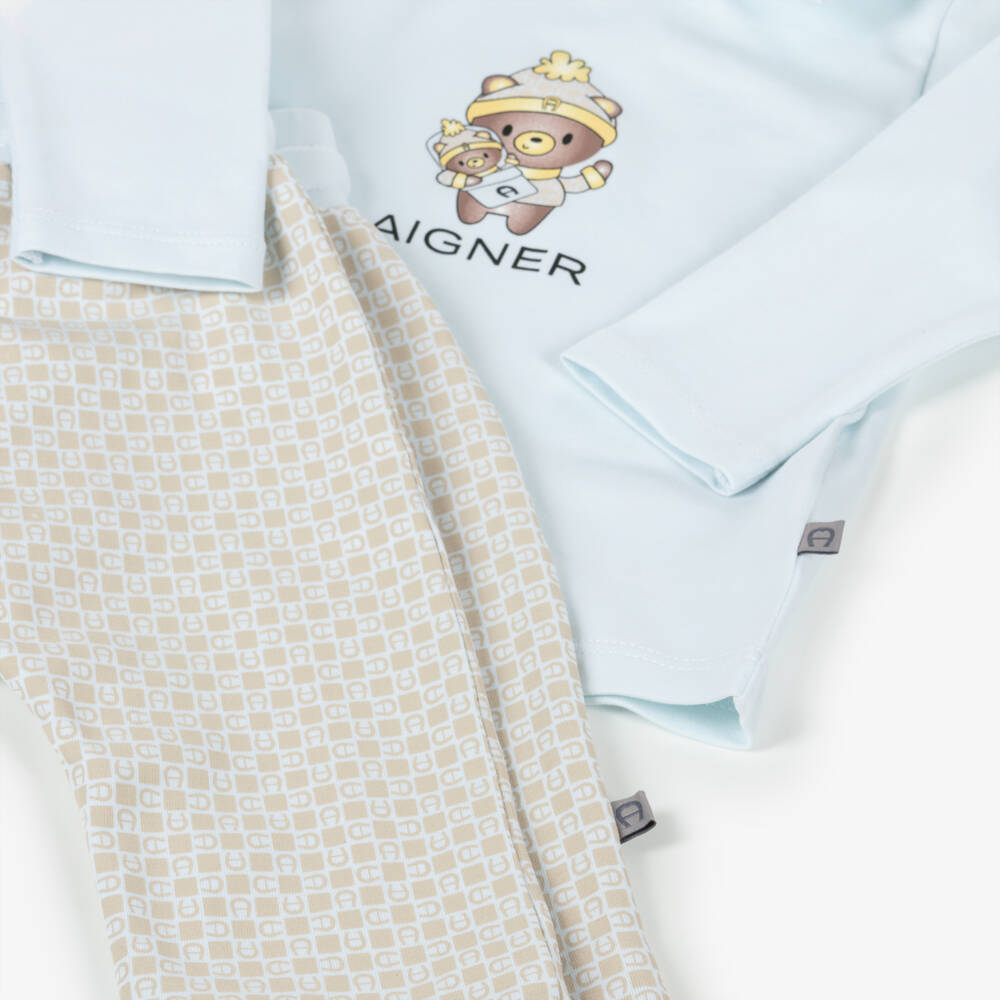 AIGNER-Baby Boys Blue & Beige Pima Cotton Trouser Set | Childrensalon
