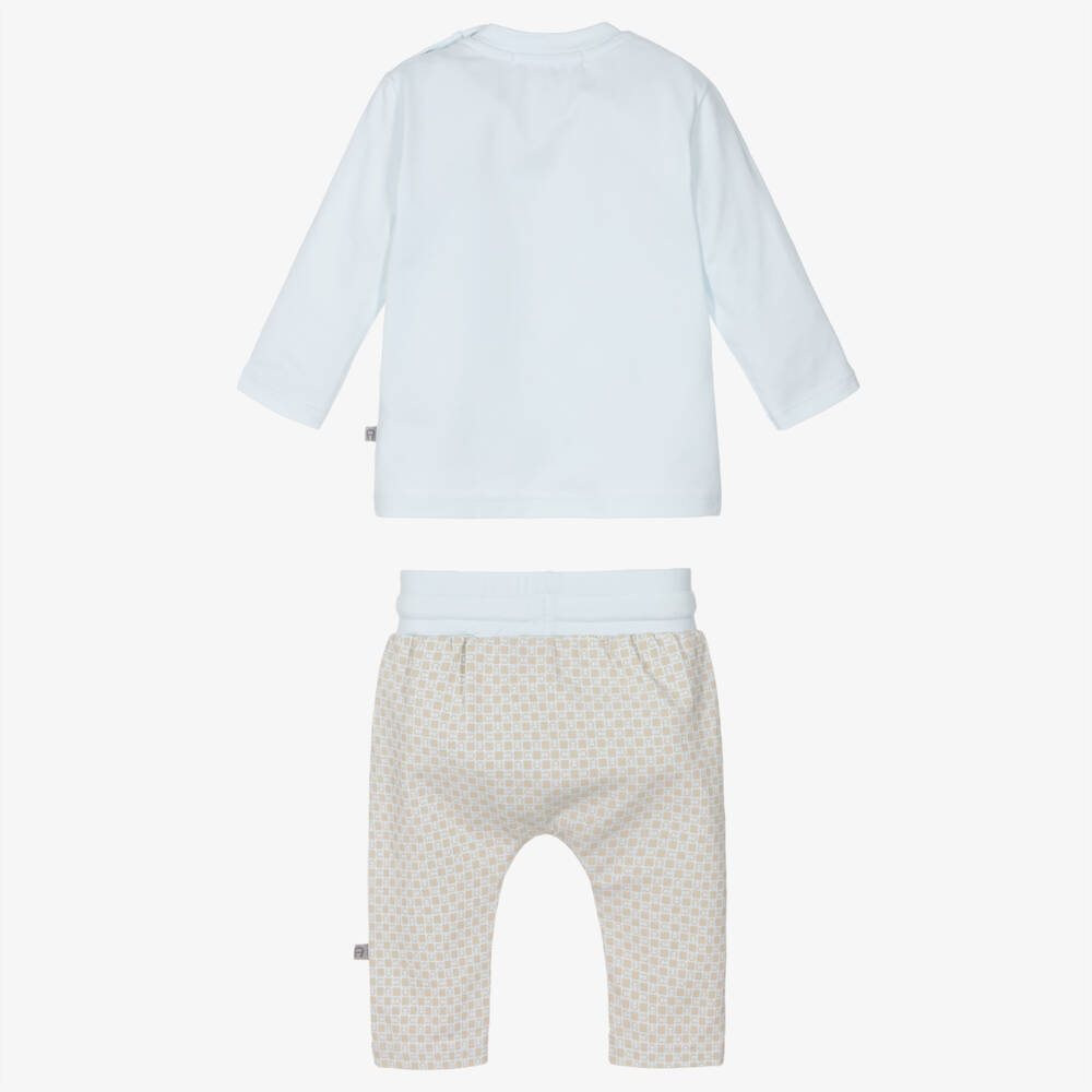 AIGNER-Baby Boys Blue & Beige Pima Cotton Trouser Set | Childrensalon