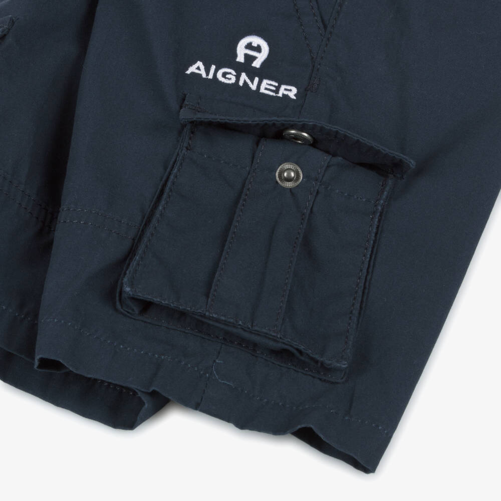 AIGNER-Baby Boys Blue Cotton Cargo Shorts | Childrensalon