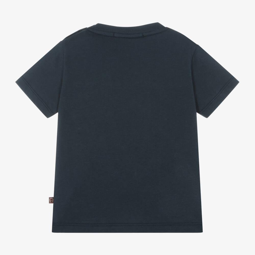 AIGNER-Baby Boys Blue Cotton T-Shirt With Logo Stripe | Childrensalon