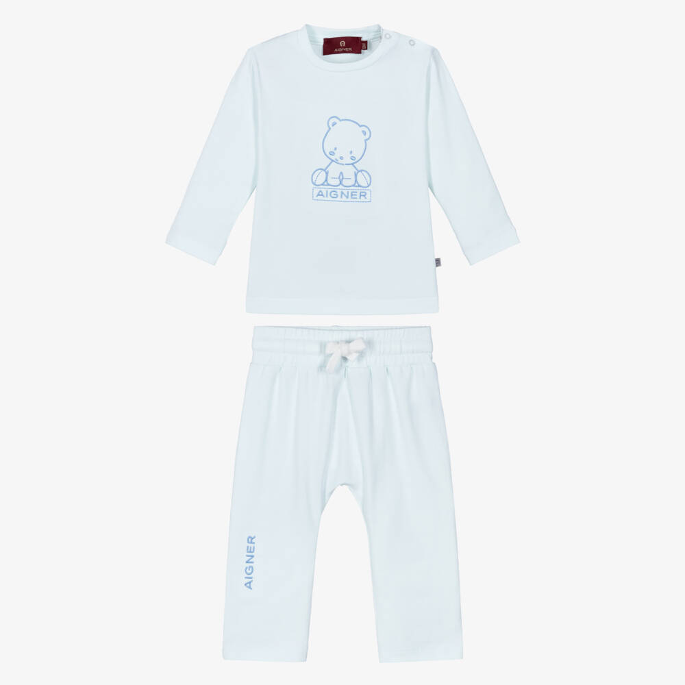 AIGNER-Baby Boys Blue Pima Cotton Jersey Trouser Set | Childrensalon