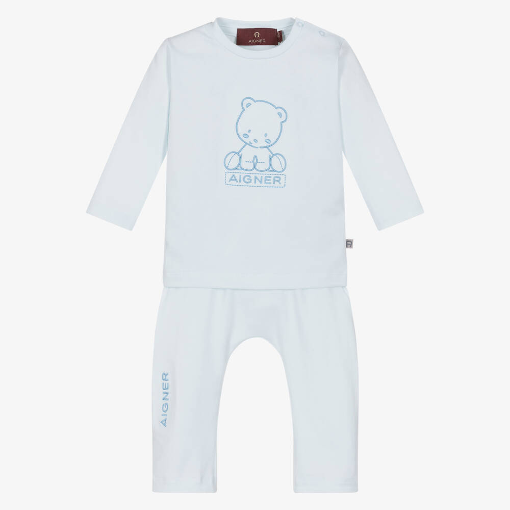 AIGNER-Baby Boys Blue Pima Cotton Jersey Trouser Set | Childrensalon