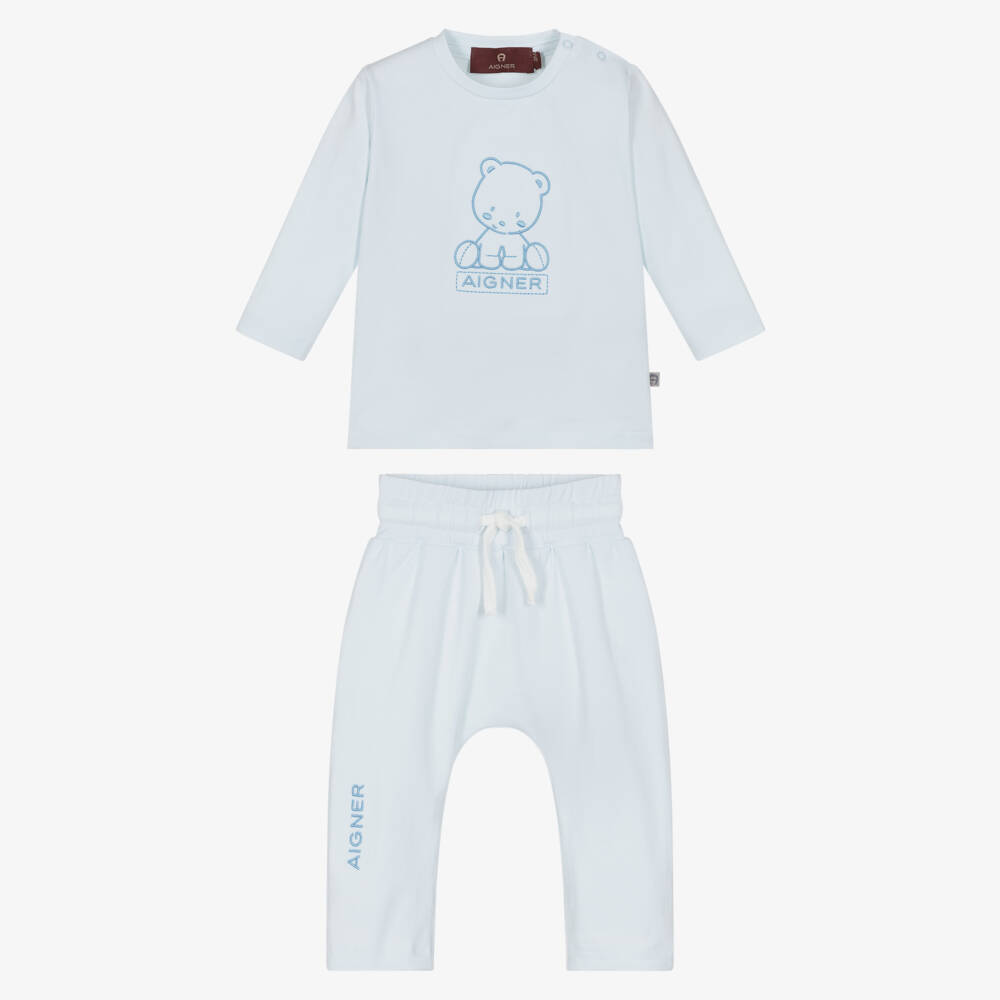 AIGNER-Baby Boys Blue Pima Cotton Jersey Trouser Set | Childrensalon