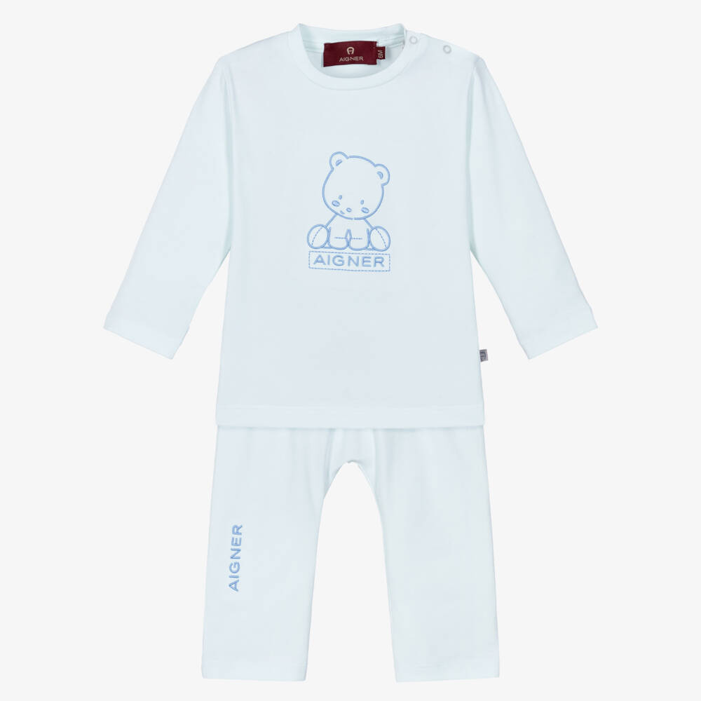 AIGNER-Baby Boys Blue Pima Cotton Jersey Trouser Set | Childrensalon