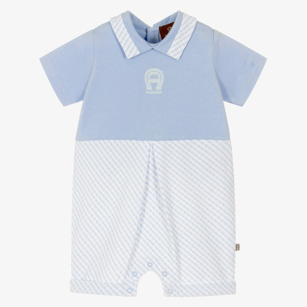 AIGNER-Baby Boys Blue Pima Cotton Shortie with Logo Pattern | Childrensalon