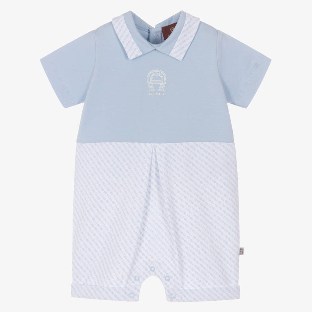 AIGNER-Baby Boys Blue Pima Cotton Shortie with Logo Pattern | Childrensalon