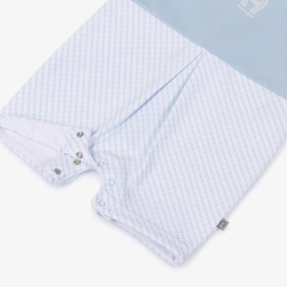 AIGNER-Baby Boys Blue Pima Cotton Shortie with Logo Pattern | Childrensalon