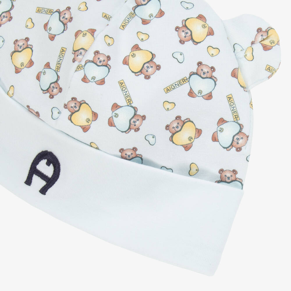 AIGNER-Baby Boys Blue Pima Cotton Teddy Bear Hat | Childrensalon