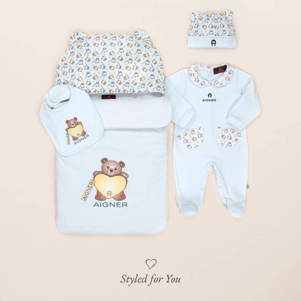 AIGNER-Baby Boys Blue Pima Cotton Teddy Bear Hat | Childrensalon