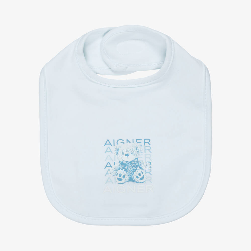 AIGNER-Baby Boys Blue Pima Cotton Teddy Bear Print Bib | Childrensalon
