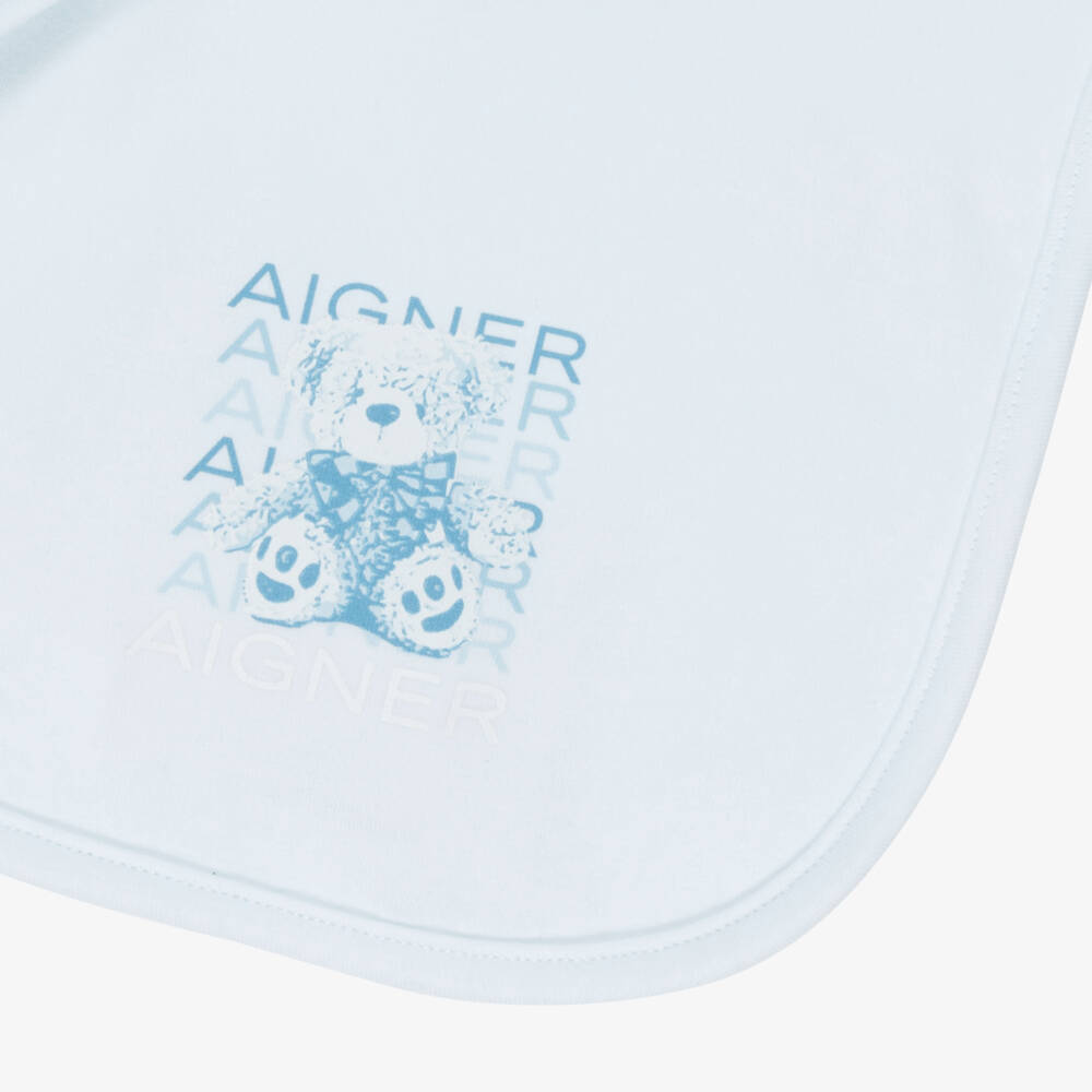 AIGNER-Baby Boys Blue Pima Cotton Teddy Bear Print Bib | Childrensalon