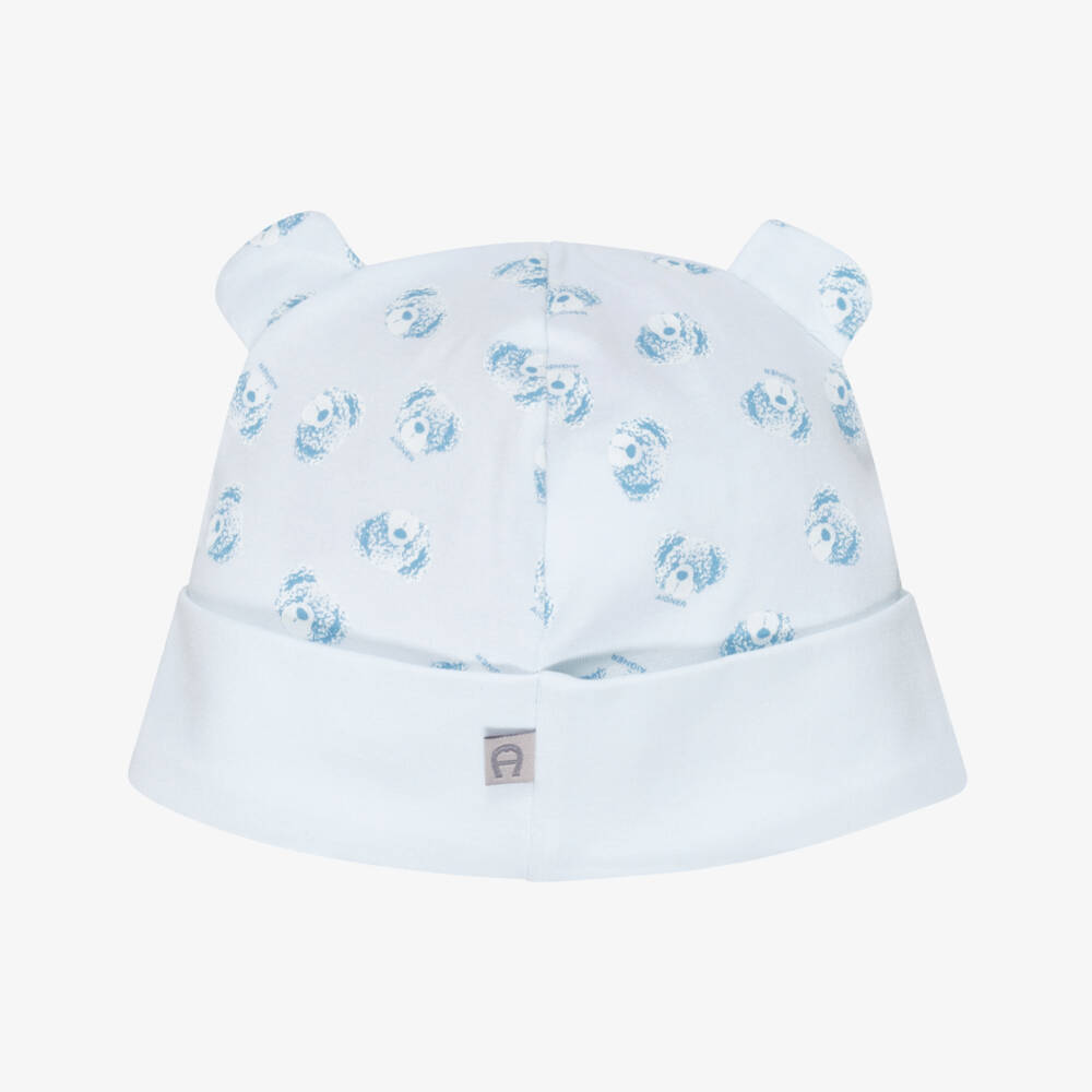 AIGNER-Baby Boys Blue Pima Cotton Teddy Bear Print Hat | Childrensalon