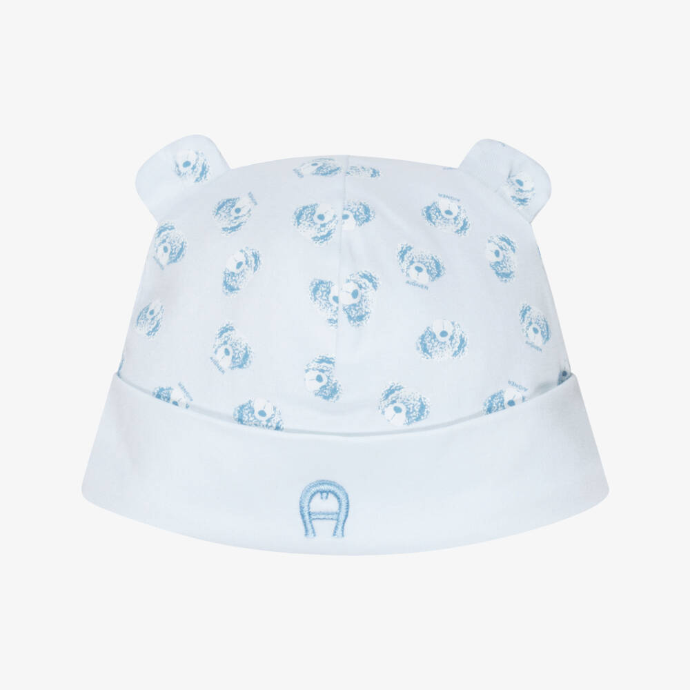 AIGNER-Baby Boys Blue Pima Cotton Teddy Bear Print Hat | Childrensalon
