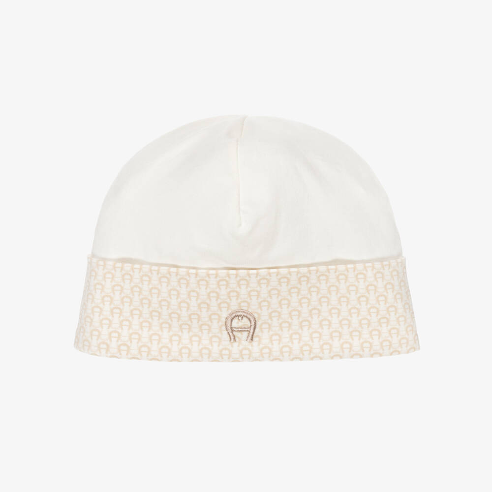 AIGNER-Baby Boys Ivory Pima Cotton Jersey Logo Print Hat | Childrensalon