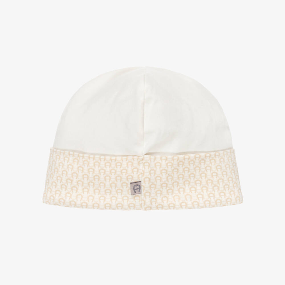 AIGNER-Baby Boys Ivory Pima Cotton Jersey Logo Print Hat | Childrensalon