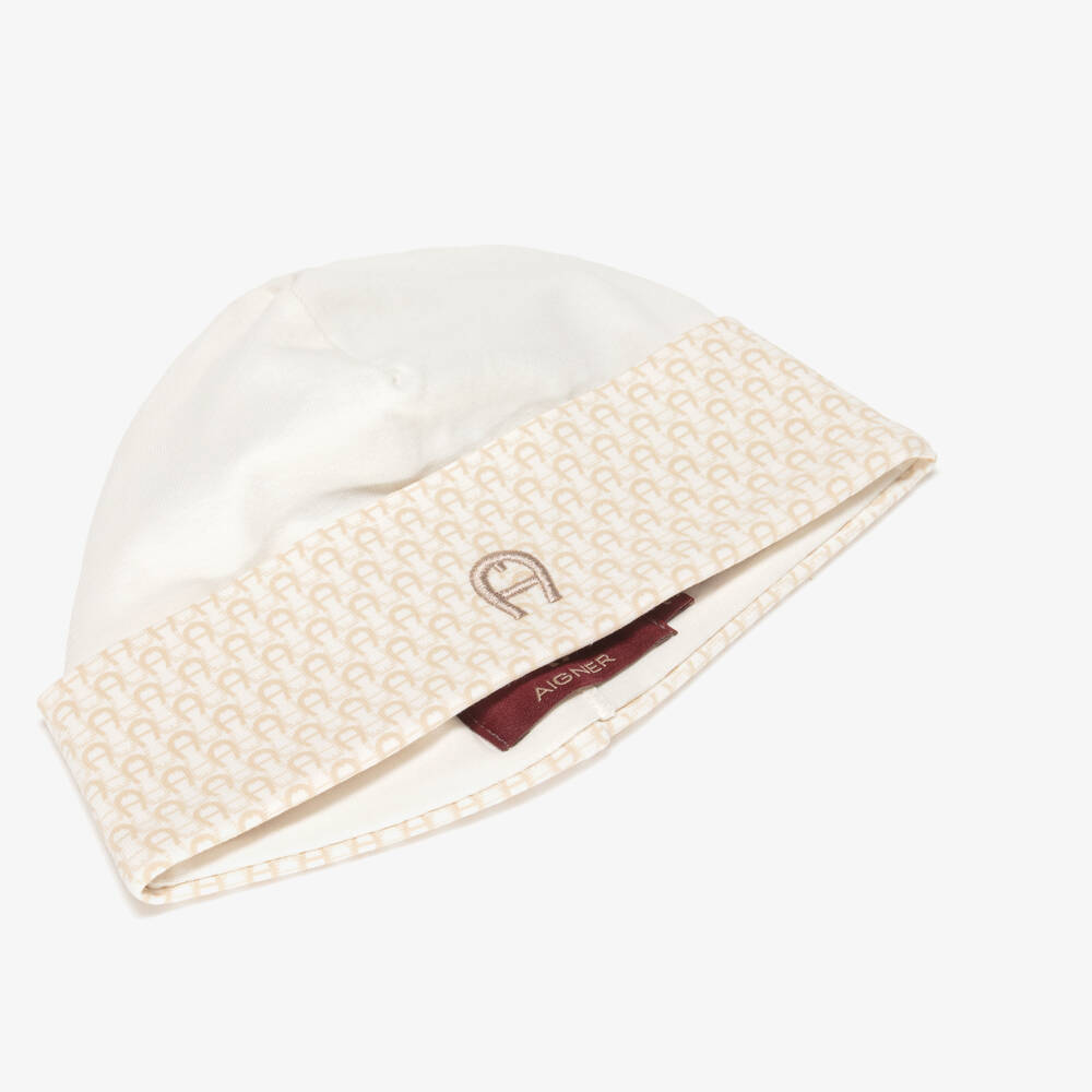 AIGNER-Baby Boys Ivory Pima Cotton Jersey Logo Print Hat | Childrensalon