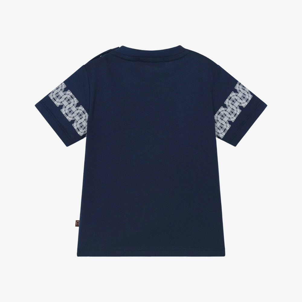 AIGNER-Baby Boys Navy Blue Cotton Jersey Embroidered Logo T-Shirt | Childrensalon