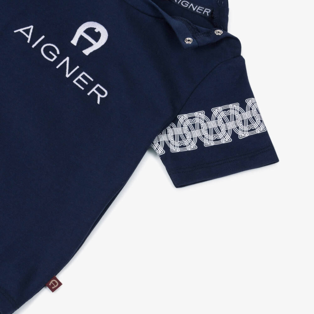 AIGNER-Baby Boys Navy Blue Cotton Jersey Embroidered Logo T-Shirt | Childrensalon