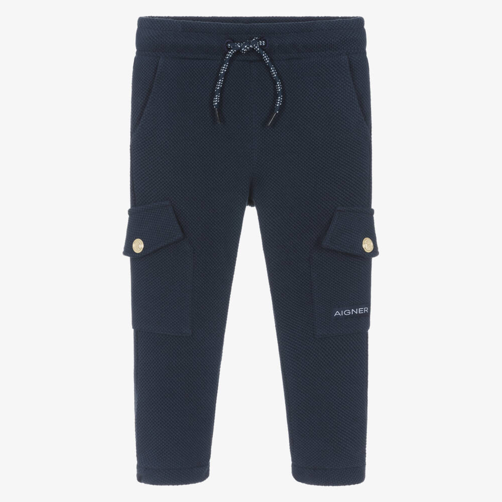 AIGNER-Baby Boys Navy Blue Cotton Piqué Joggers | Childrensalon